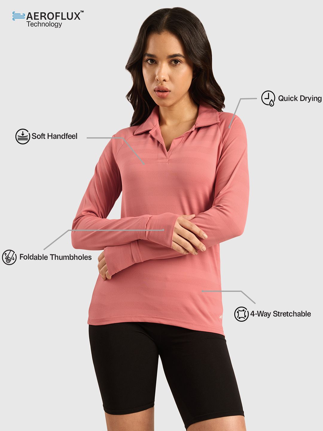Vogue Women Self Design Full Sleeves Polo Collar T-shirt