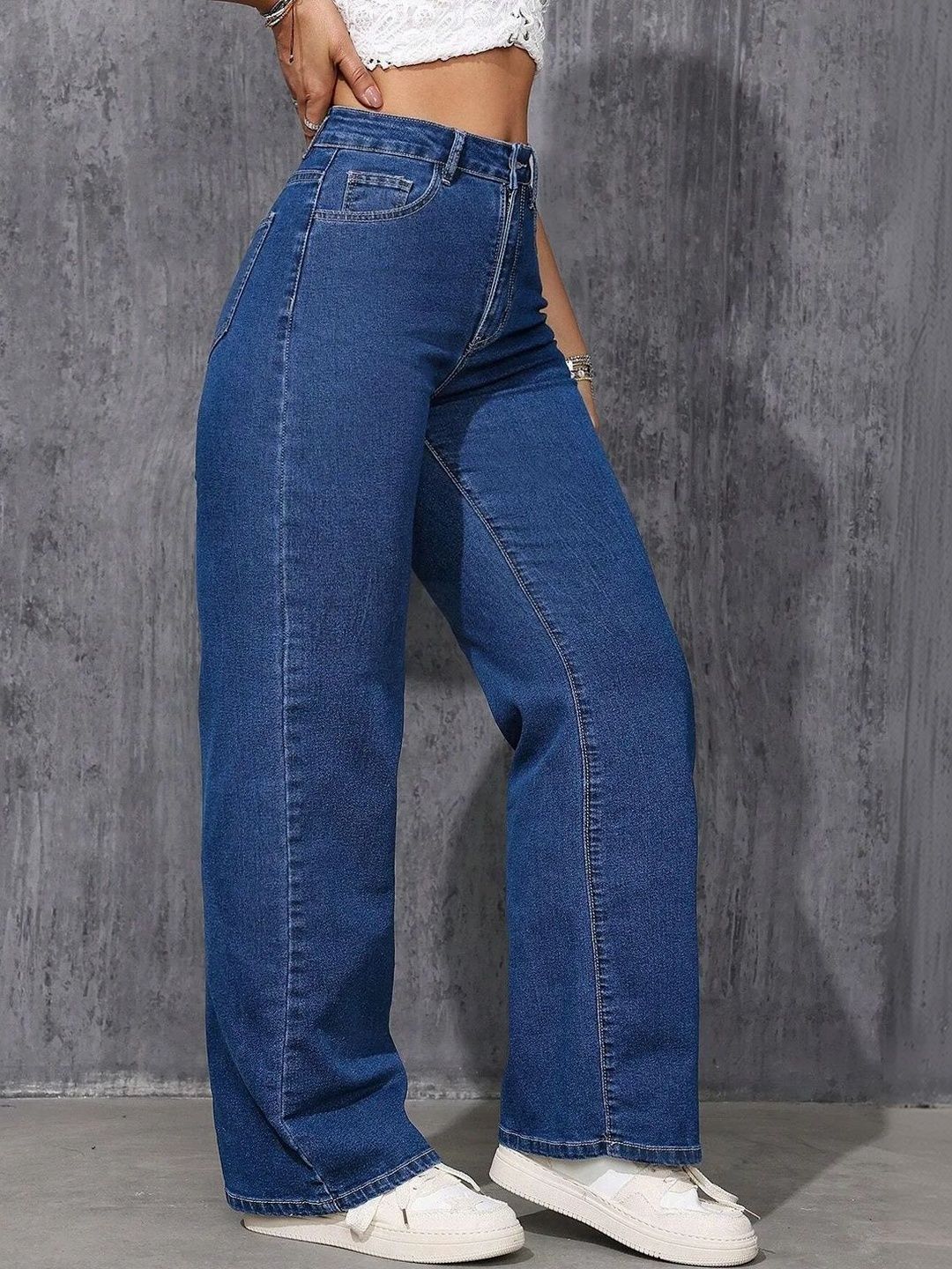 Women Classic Wide Leg High-Rise Stretchable Jeans