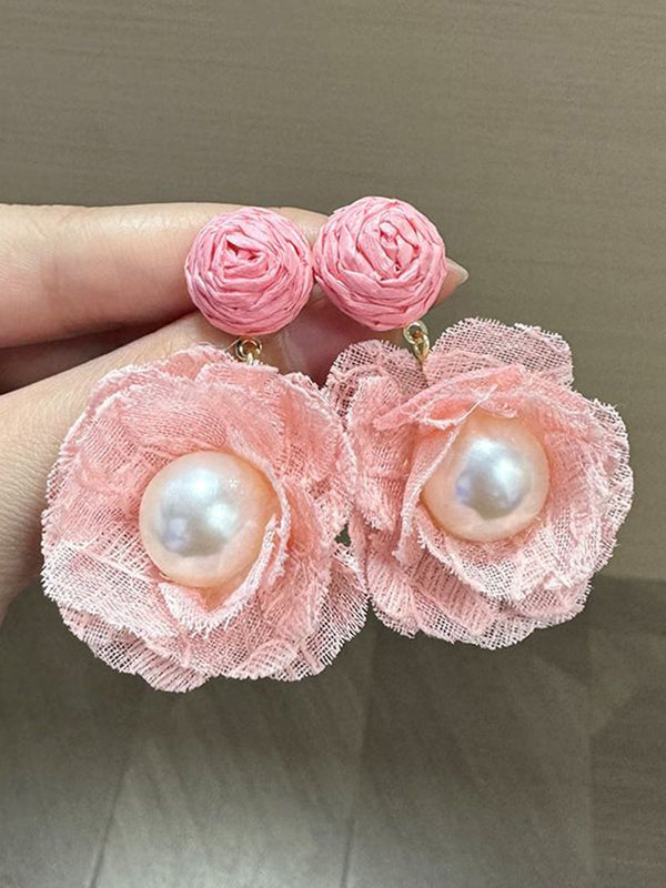 Pearls Beaded Floral Shape Drop Earrings