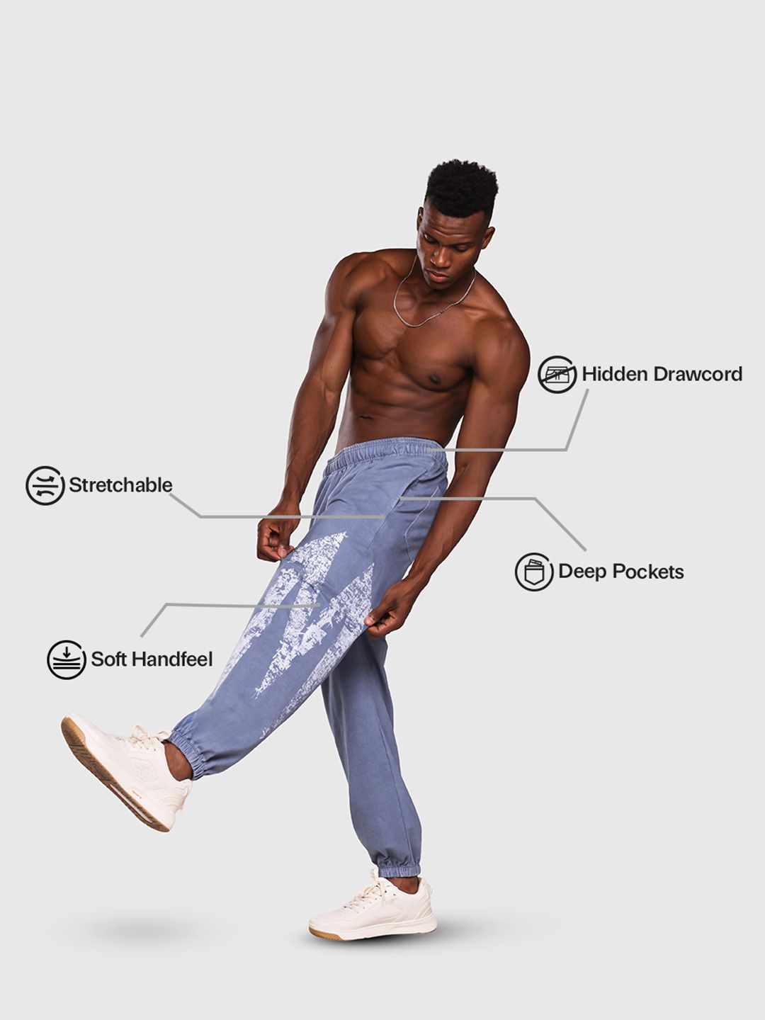 Men Printed Wide-Leg Mid-Rise Acid Wash Joggers