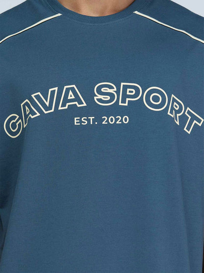 Men Steel Blue Round Neck Oversized Jersey Tshirts