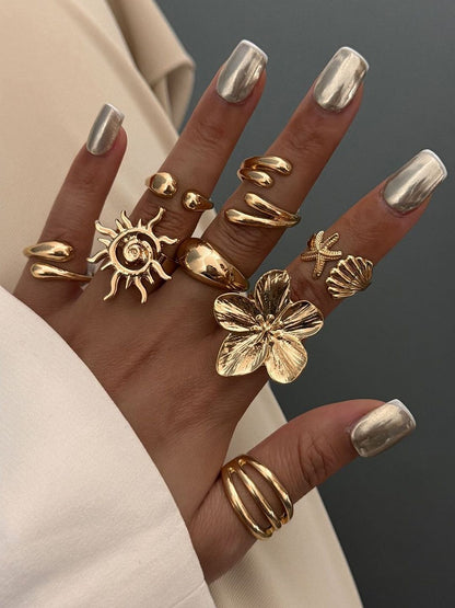 Set of 8 Gold-Plated Finger Ring