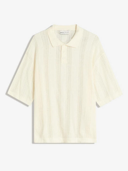 Textured openwork polo shirt