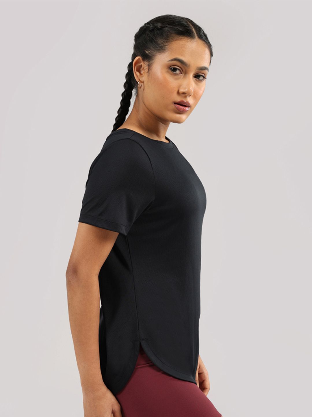 Women Solid Boat Neck Sports T-shirt