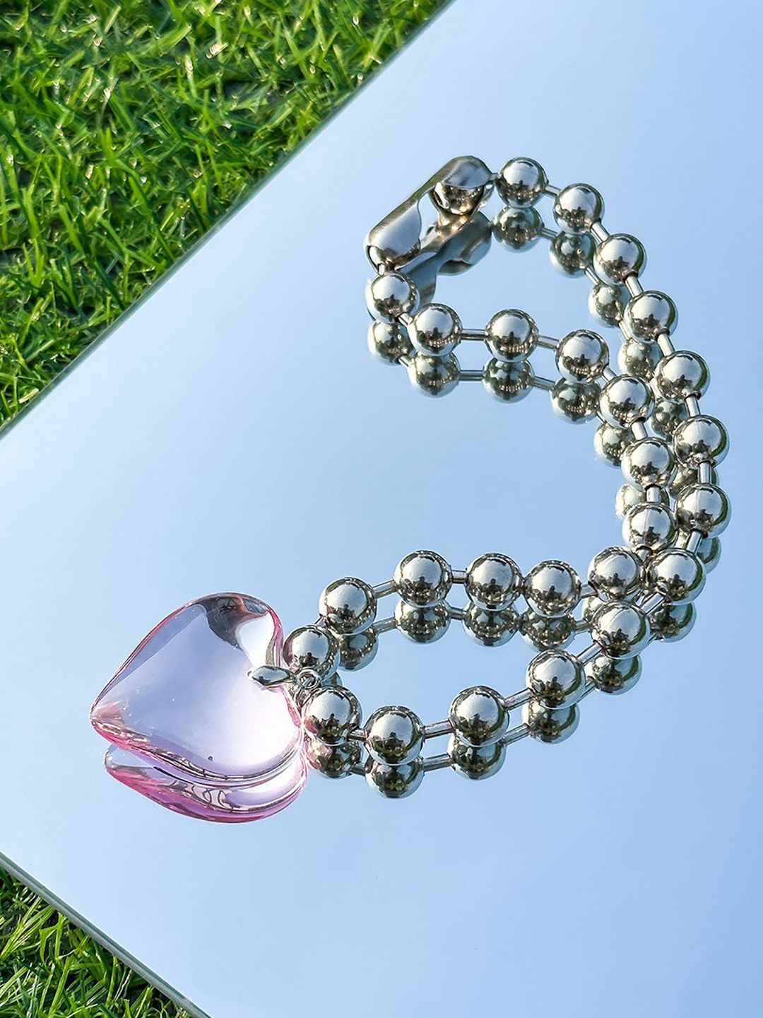 Silver-Plated Beaded Heart Shaped Chain