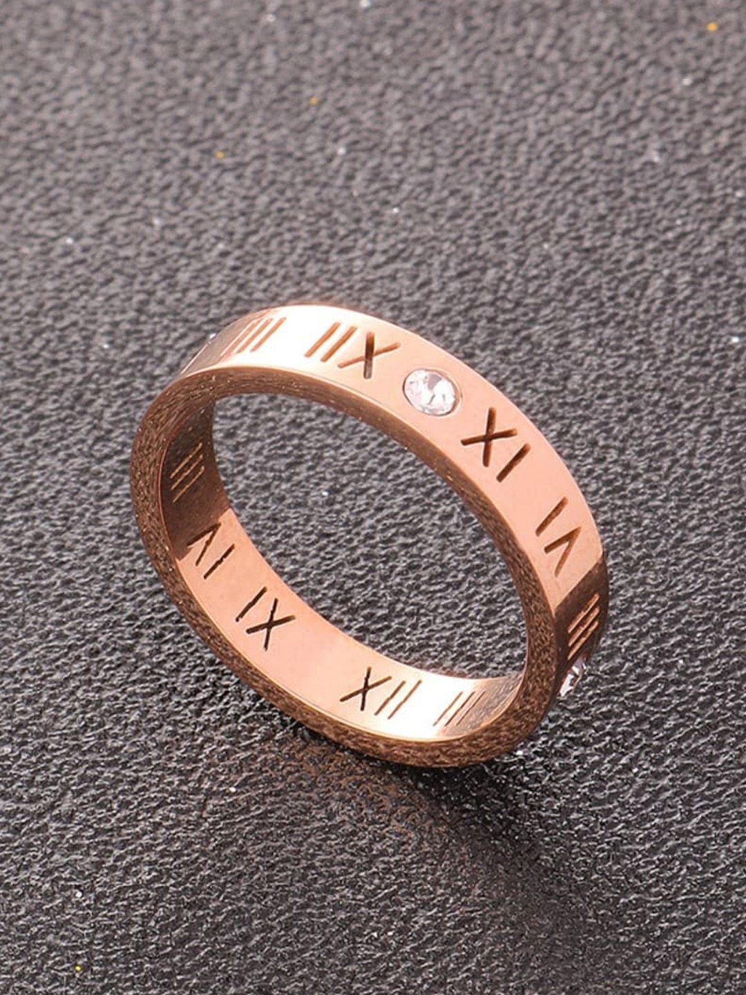 SALTY 92.5 Stainless Steel Artificial Stones-Studded Roman Angels Band Ring