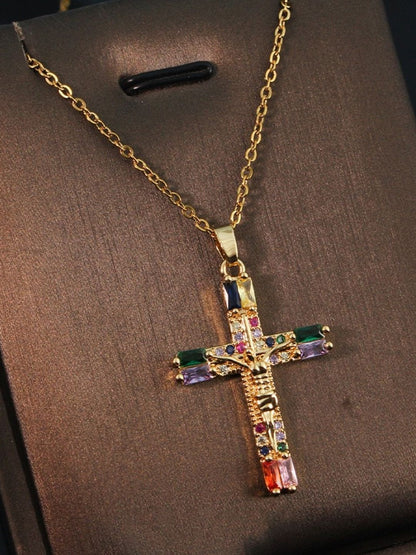 SALTY Men Crystal Cross Of Light Pendant with Chain