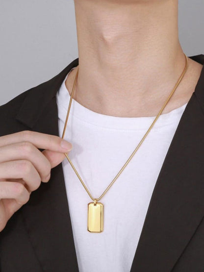 SALTY Men Stainless Steel Square Pendants with Chains