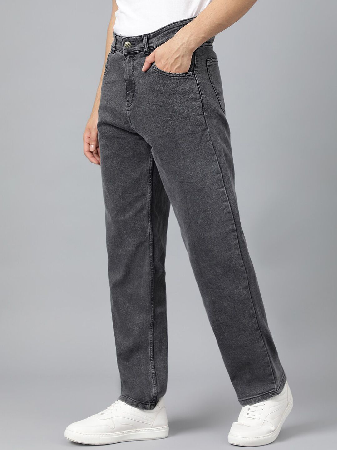 Men Charcoal Jean Fit Low-Rise Heavy Fade Stretchable Jeans