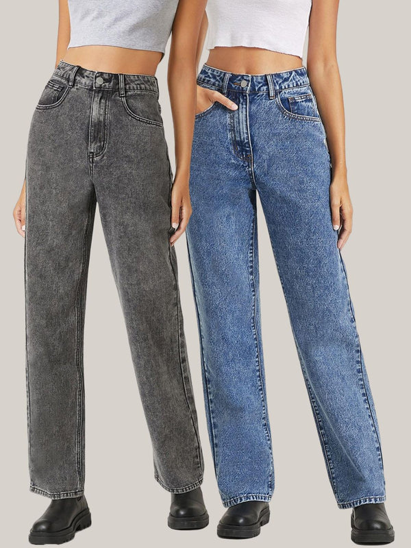 Women Pack of 2 Straight Fit High-Rise Stretchable Jeans