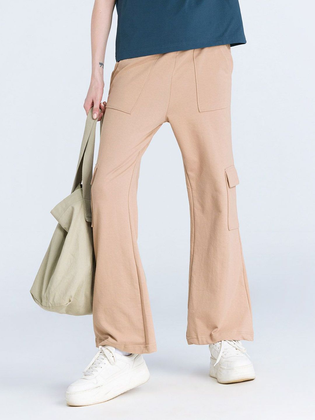Beige Wide Cargo Joggers