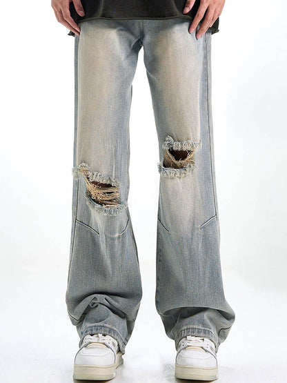 Men Relaxed Fit Slash Knee Light Fade Jeans