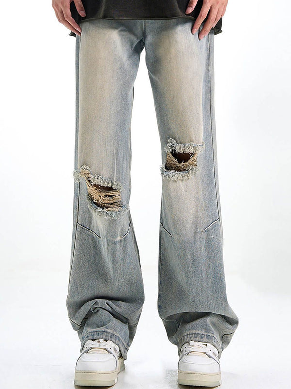 Men Relaxed Fit Slash Knee Light Fade Jeans
