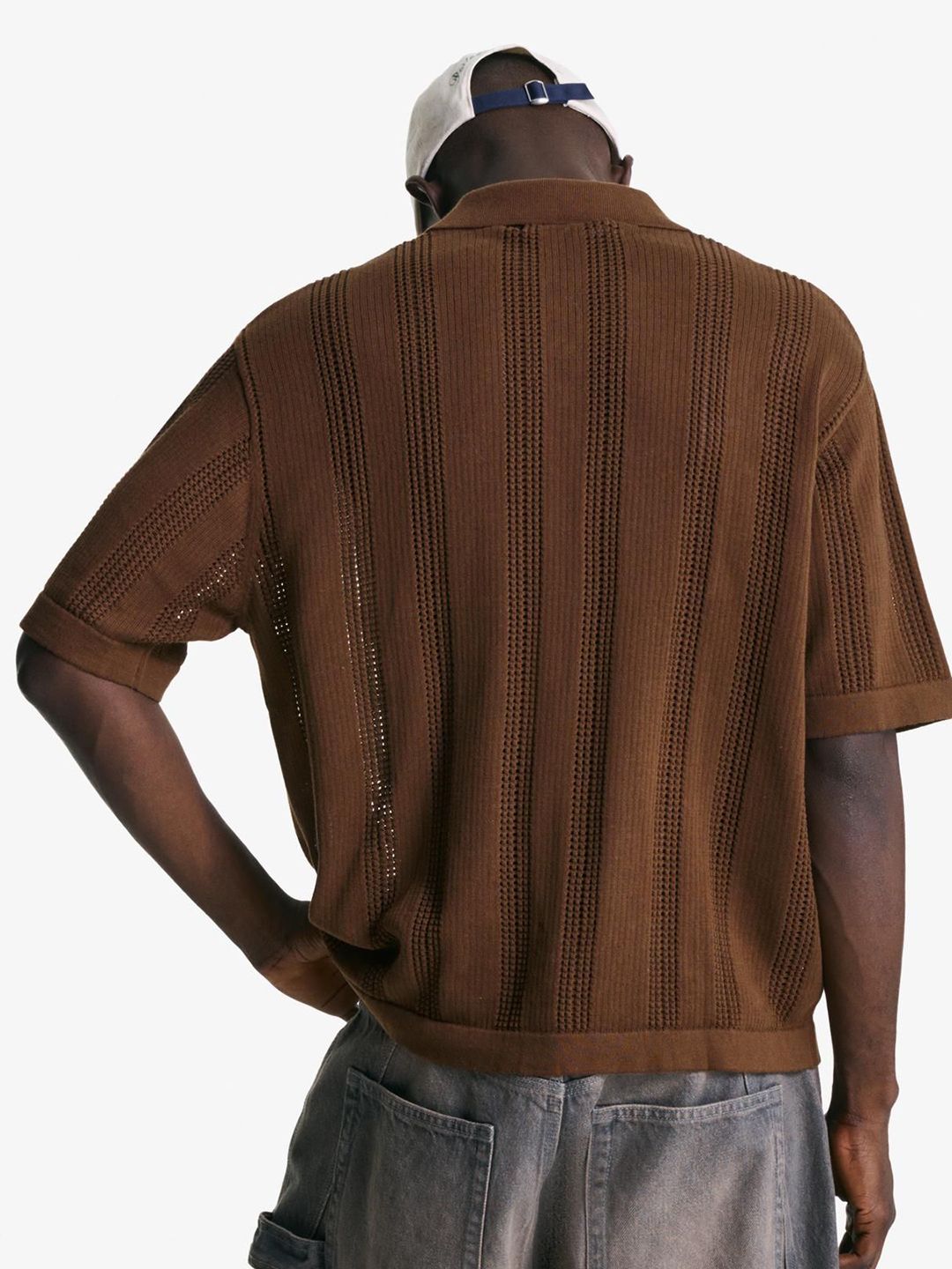 Textured openwork polo shirt