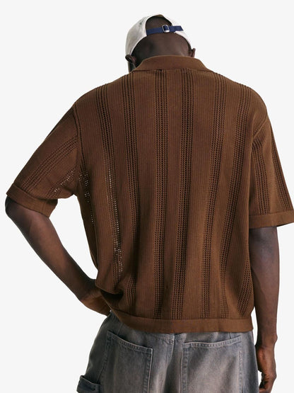 Textured openwork polo shirt
