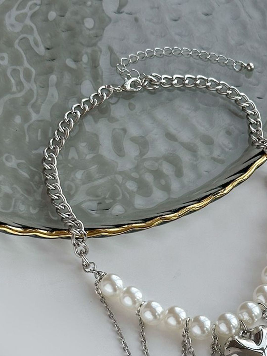 Silver-Plated Pearls Beaded Tasselled Statement Necklace