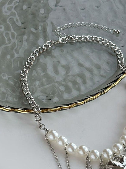 Silver-Plated Pearls Beaded Tasselled Statement Necklace