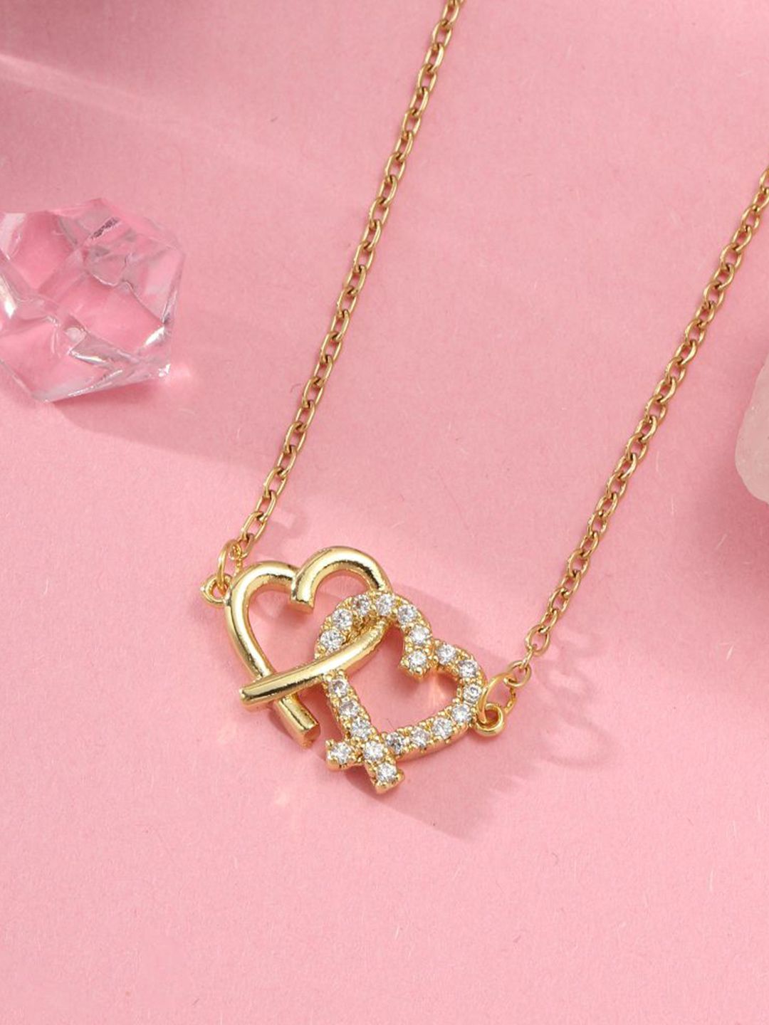 SALTY Set Of 5 Rings With Hearts & Sunshine Pendant Chain Jewellery Set