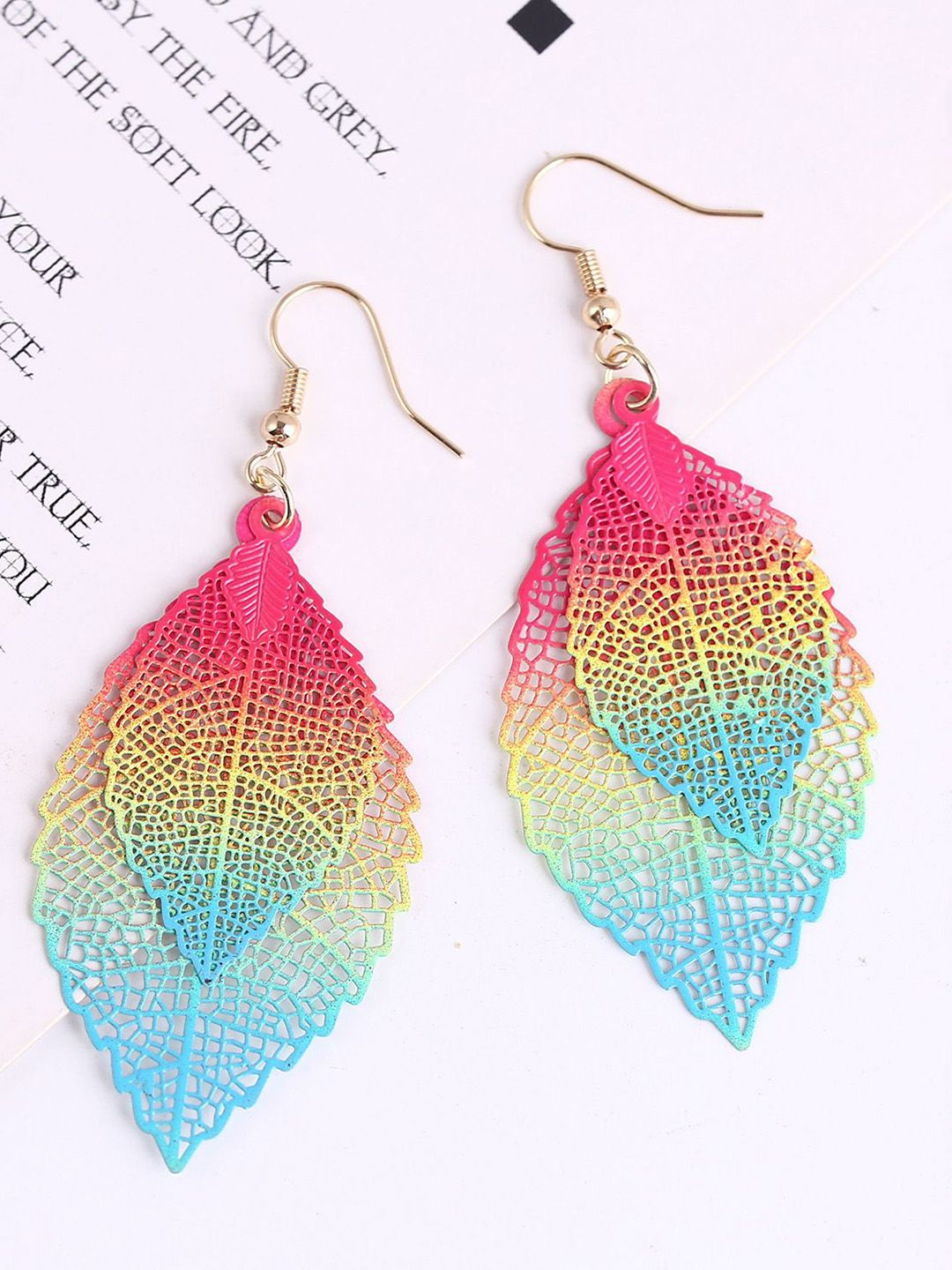 Gold-Plated Leaf Shaped Drop Earrings