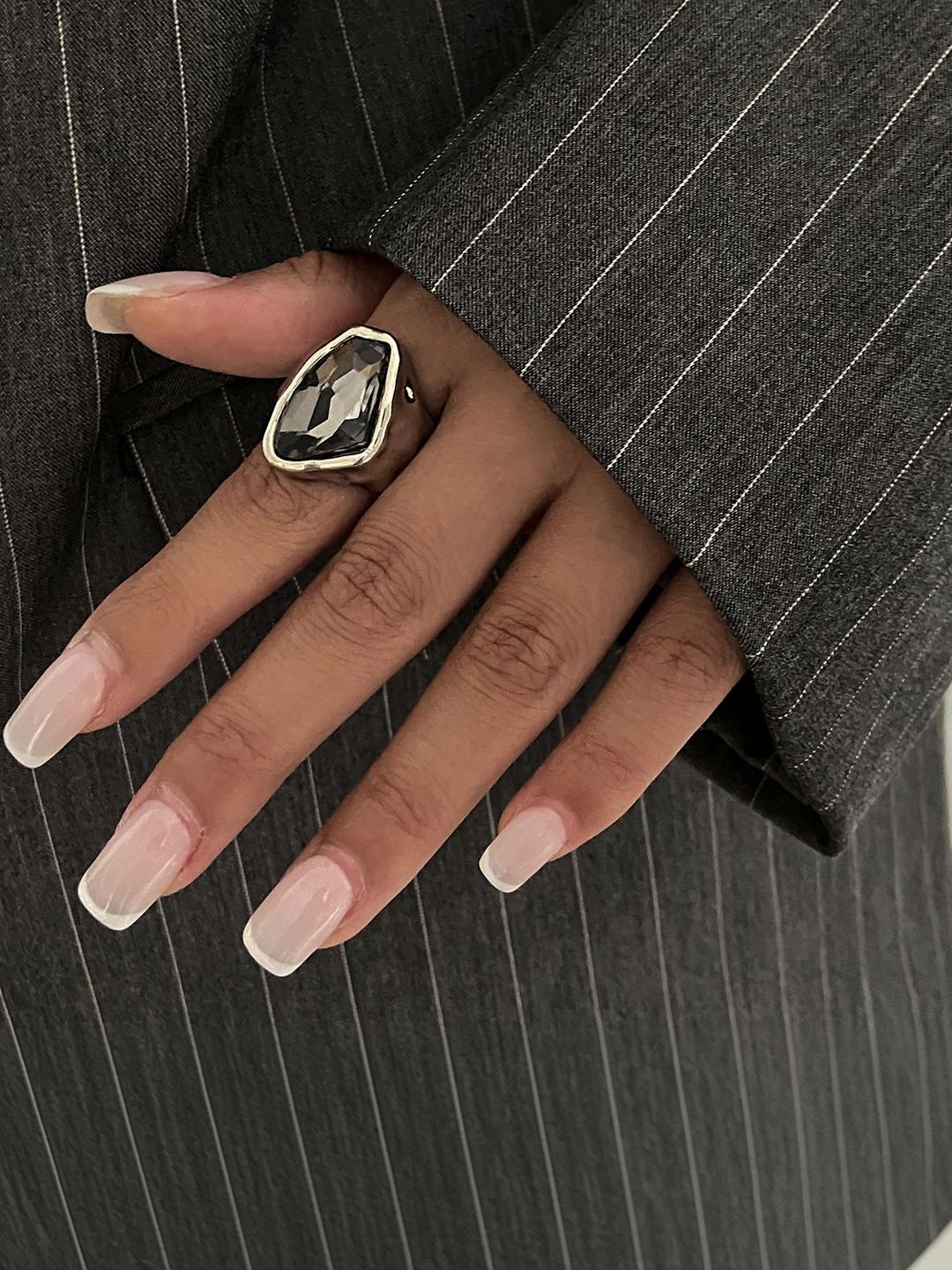 Silver-Plated Stone-Studded Finger Ring