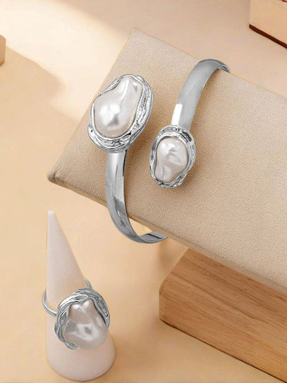 Silver-Plated Stone Studded Jewellery Set