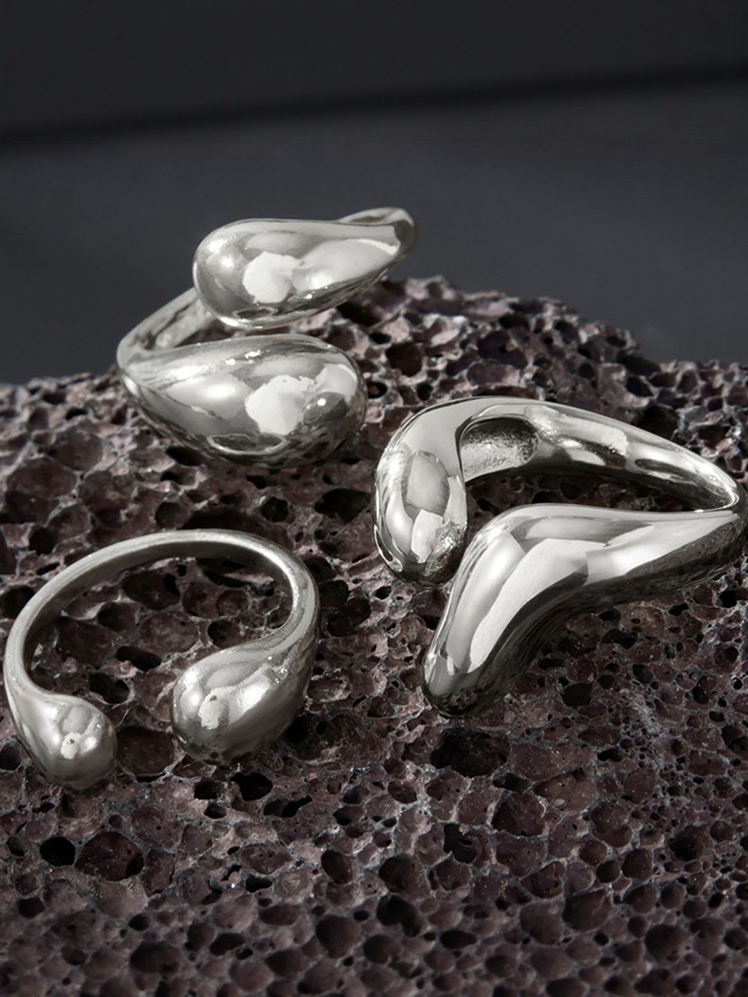 Men Set Of 3 Silver-Plated Finger Ring
