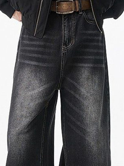 Men Wide Leg Mid-Rise Light Fade Jeans
