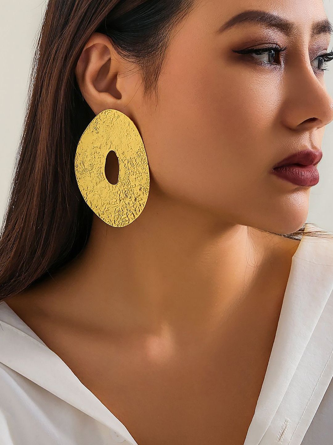 Gold-Plated Oval Chunky Drop Earrings