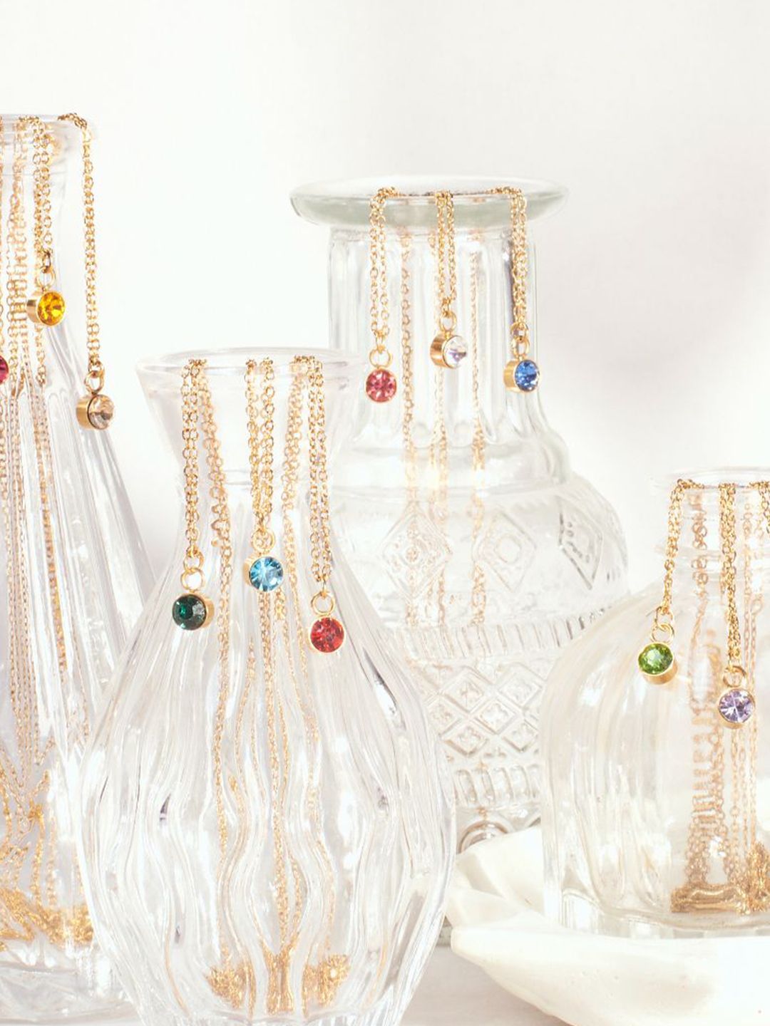SALTY Crystal Stone Studded Aura Circular Shaped Pendant with Chain