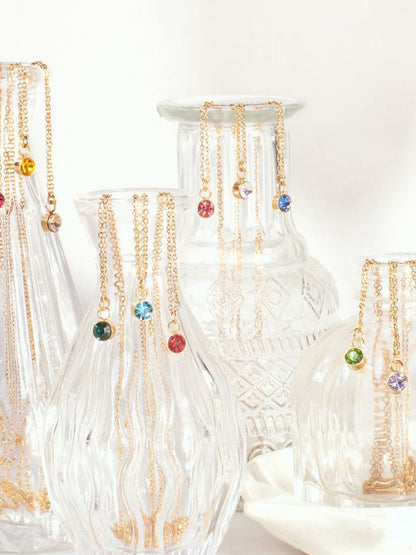 SALTY Crystal Stone Studded Aura Circular Shaped Pendant with Chain