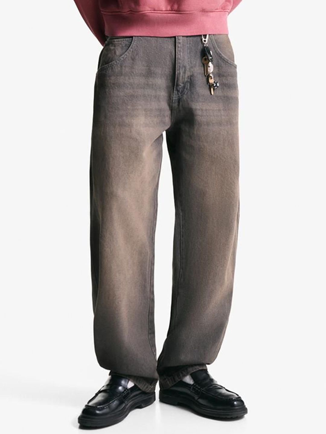 Men Balloon Baggy Fit Mid-Rise Light Fade Cotton Jeans