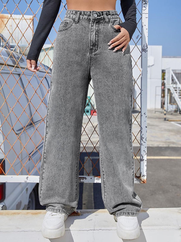 Women Straight Fit High-Rise Clean Look Heavy Fade Stretchable Jeans