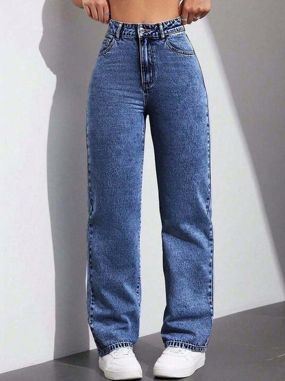 Women Classic Straight Fit High-Rise Light Fade Stretchable Jeans