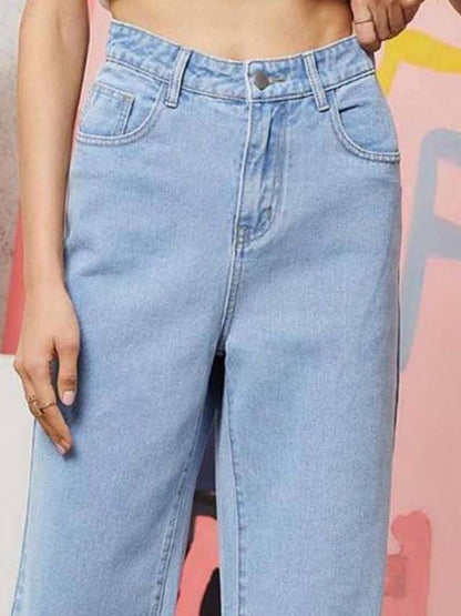Women Wide Leg High-Rise Pure Cotton Jeans