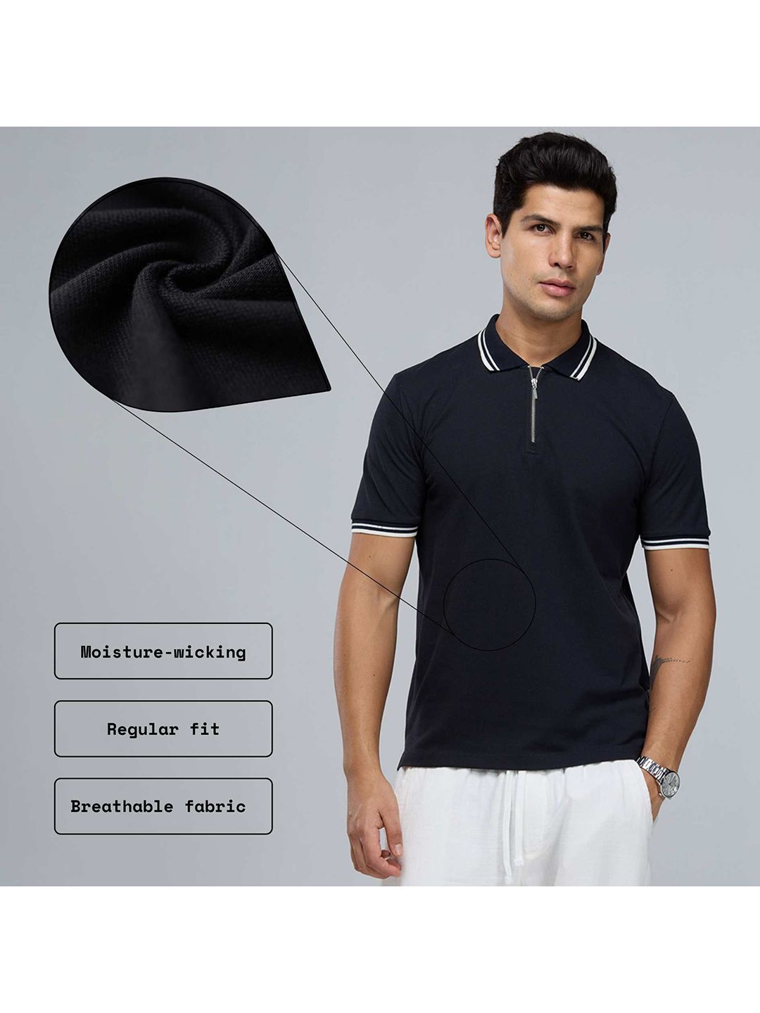 Cava Black Urban Zipper Polo