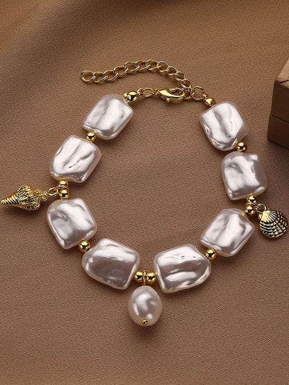 Women Pearls Gold-Plated Charm Bracelet