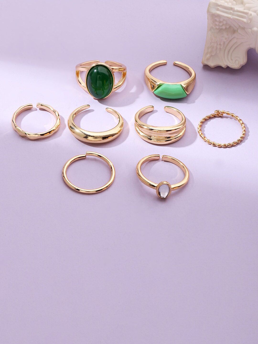 SALTY Set of 8 Emerald Finger Rings for Women