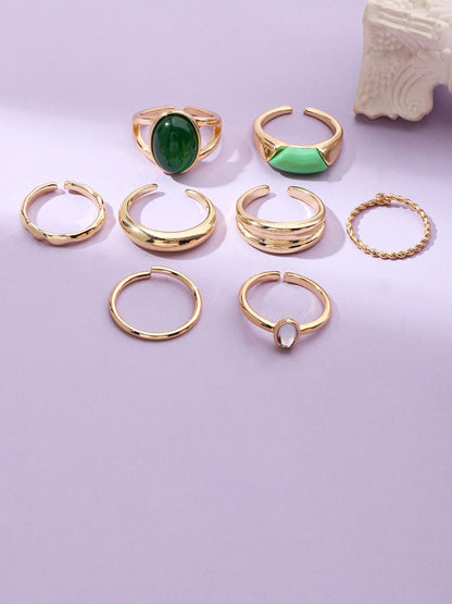 SALTY Set of 8 Emerald Finger Rings for Women