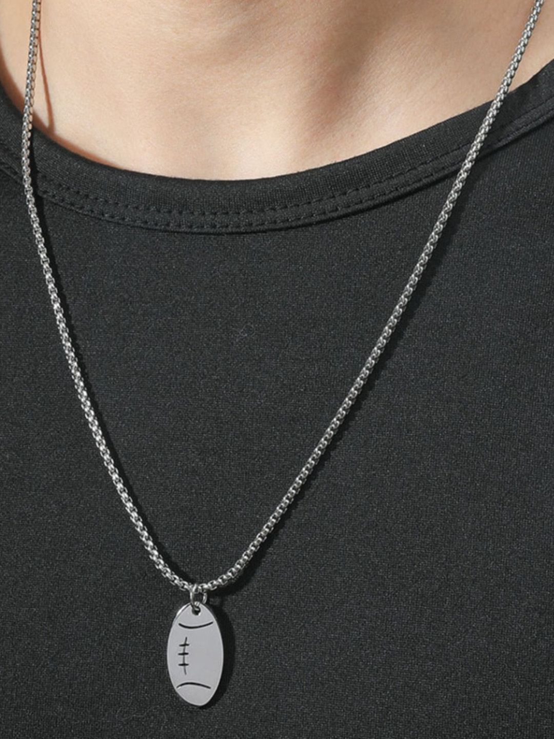 SALTY Men Silver-Plated Rugby Silver Chain with Pendant