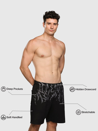 Men Printed Acid Wash Regular Fit Sports Shorts
