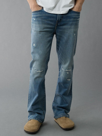 Men Bootcut Low Distress Light Fade Jeans