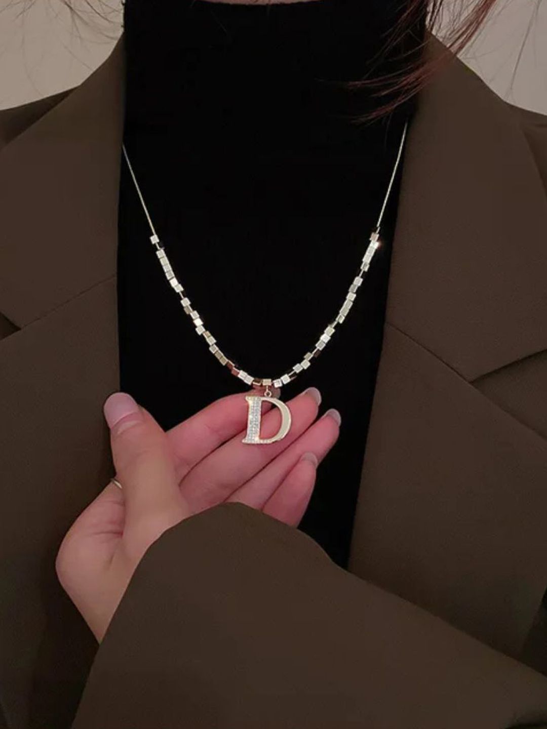 SALTY Stainless Steel D Bold Necklace
