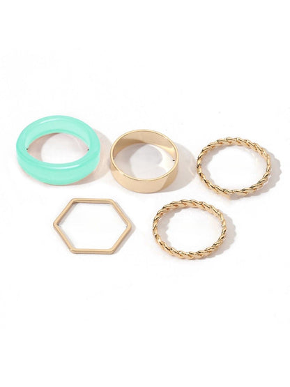 SALTY Set Of 5 Mint Tint Stylish Adjustable Finger Ring
