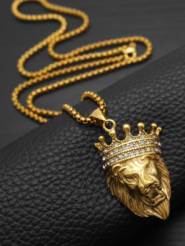 SALTY Men Stainless Steel Artificial Stone Studded Quirky Pendants with Chains