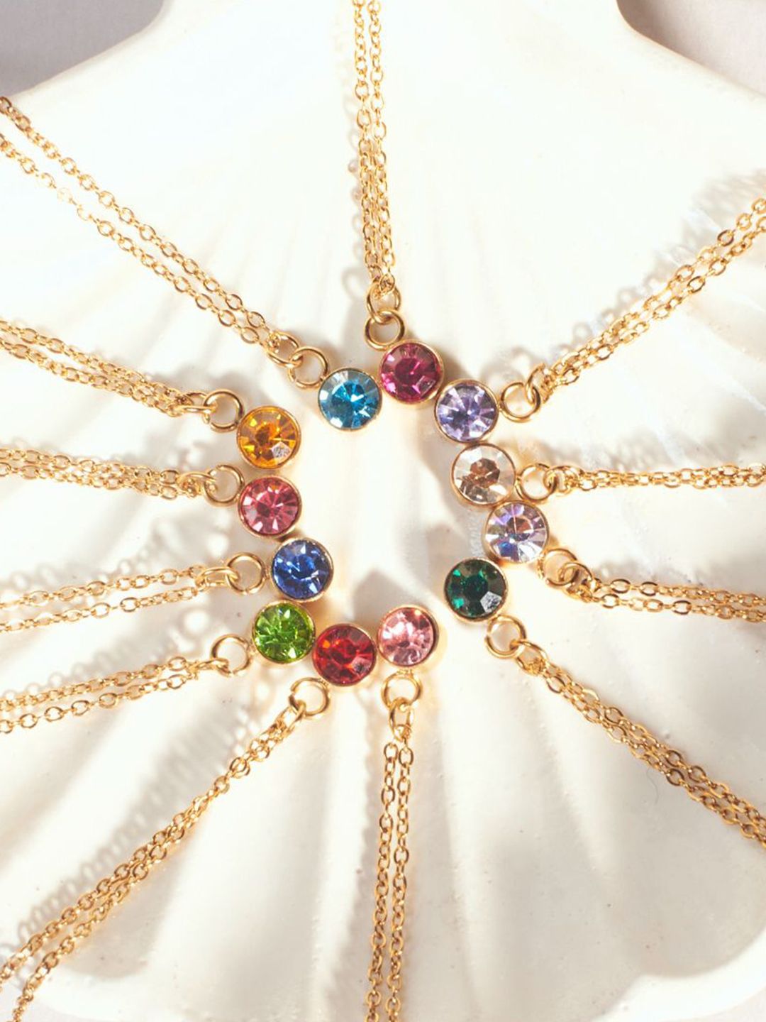 SALTY Vibrant Dark Blue Crystal Stone Studded Aura Circular Shaped Pendant with Chain