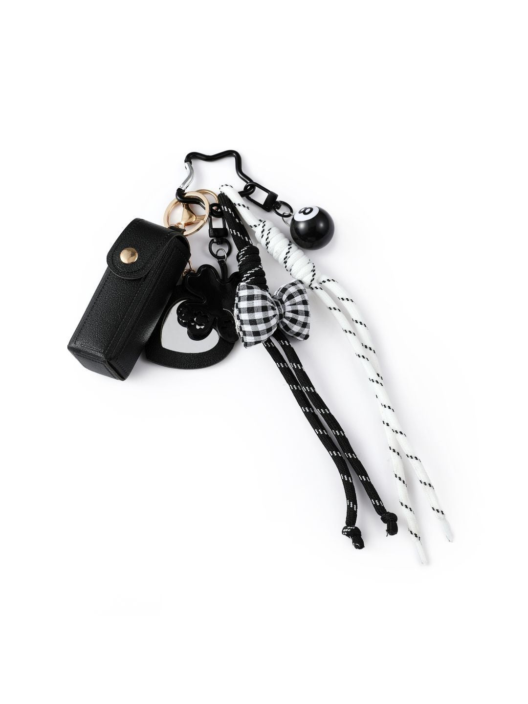 SALTY Black Gingham Bow Lipstick Case Bag Charm