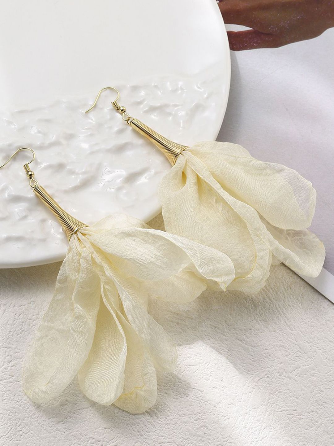 Gold-Plated Feather Shaped Drop Earrings