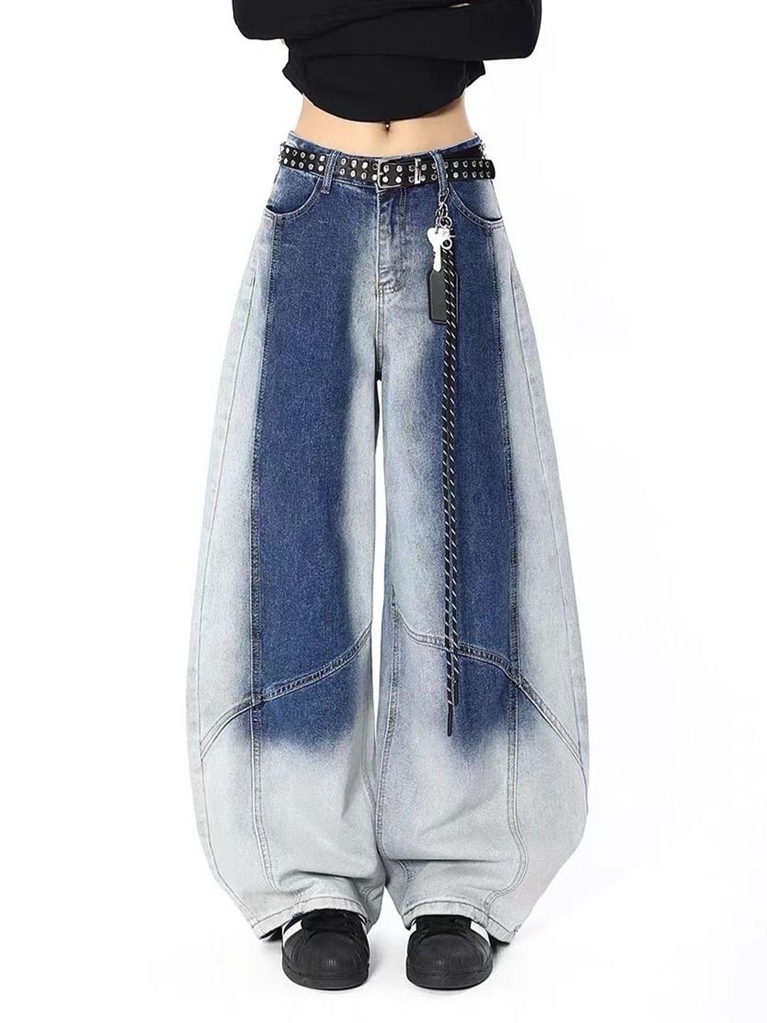 Women Wide Leg Mid-Rise Heavy Fade Jeans