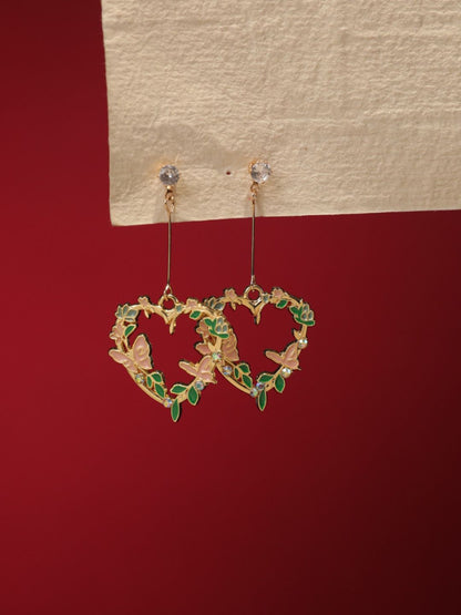 SALTY Stone Studded Heart Shaped Love Forest Elegance Drop Earrings