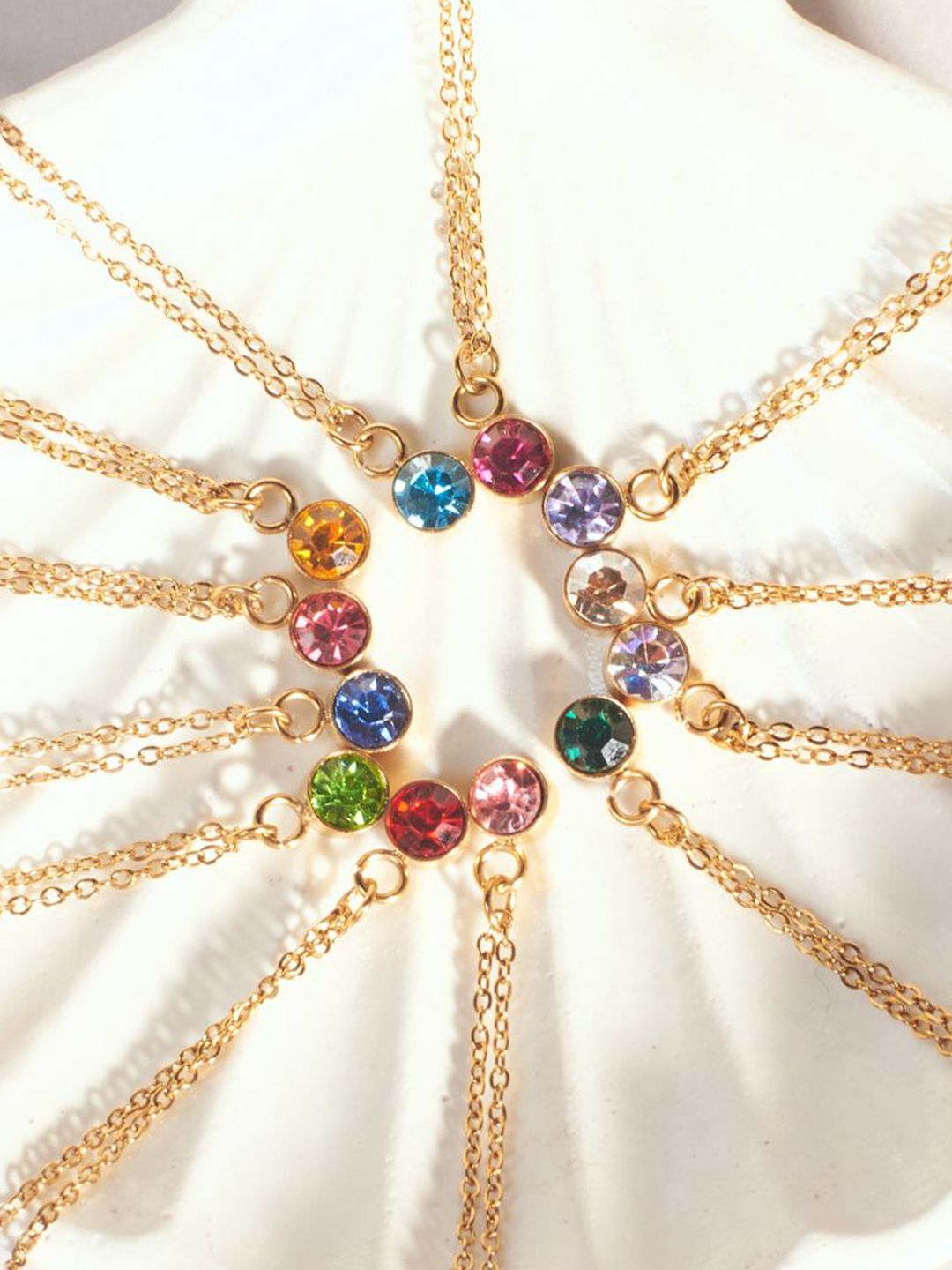 SALTY Crystal Stone Studded Aura Circular Shaped Pendant with Chain